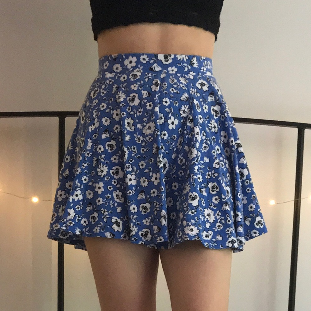 Blue Flower Pattern SO Skater Skirt